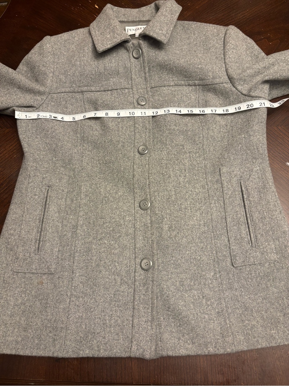 Pendleton Grey Wool Button-Up Coat-Large - Picture 6 of 7